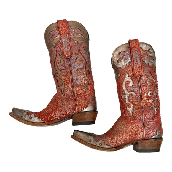Lucchese Diva Amata Leather LIMITED EDITION Shimmer Studded Western Boots - Picture 9 of 16